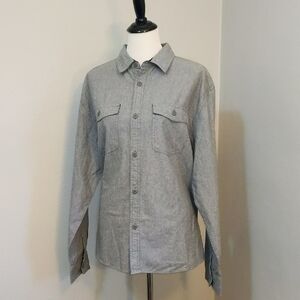 Men's Gray Elbow Patch Flannel Button-Up Shirt Large